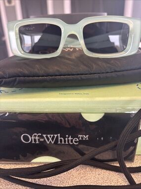 Off-White Women’s Sunglasses in Pale Green with Dark Lenses